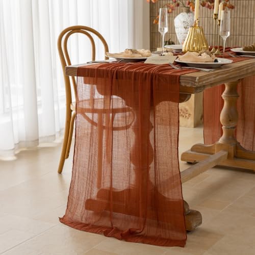 6Pcs Fall Terracotta Cheesecloth Table Runner 120 Inch Party Home Decor - Image 6