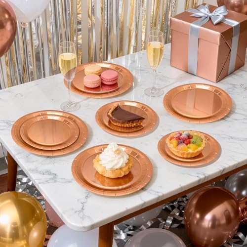 Rose Gold Paper Plates and Polka Dot Napkins, 75 Pcs Party Decorations - Image 4