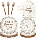 Love is Brewing Bridal Shower Decorations - 96 Pcs Coffee Bridal Shower Plates Napkins Forks Decorations, Coffee Bar Party Tableware for Wedding Engagement Bachelorette Serves 24 by Pinglooko