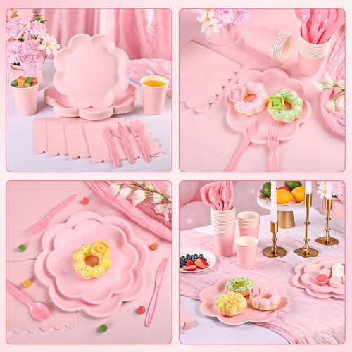 350 Pcs Pink Paper Plates and Napkins Set, Tableware Set for 50 Guests - Image 6