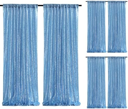 SoarDream Baby Blue Glitter Sequin Backdrop Curtains 6 Pieces 2ftx8ft Dessert Backdrop Wedding Party Decor Glitter Photography Background Christmas Party Decoration by SoarDream
