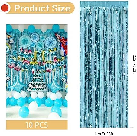 10 Pack Blue Backdrop Curtain 3.2ft x 8.2ft Metallic Tinsel Foil Fringe Curtains Photo Booth Background for Birthday Party Decoration Baby Shower Engagement Wedding Christmas Decoration (Blue) - Image 3