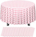12 Pack Pink Gingham Tablecloth Round, Premium Decorative Disposable Pink and White Checkered Plaid Table Cloths for Parties, Round Party Table Cover for Picnic Farm Birthday Wedding Festivals, 84Inch by RAGNHILD