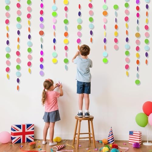 AhfuLife 3 Packs Colorful Polka Dot Garland, 35.4 Ft Polka Paper Circle String Banner with 99 Dots, Hanging Rainbow Dots Party Garlands Decor for Birthday Wedding Classroom Supplies - Image 5