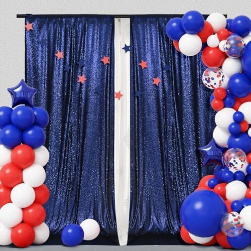 PartyDelight Navy Blue Sequin Backdrop Curtains 5x10ft 2 Panels by PartyDelight