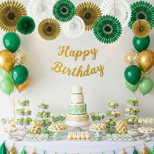 BEISHIDA Honeycomb Round Paper Fans Green Gold Hanging Party Decoration - Image 6