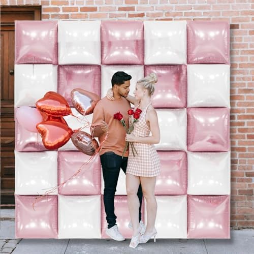 25PCS Pearl Pink White Square Foil Balloons Wall Backdrop - Image 5