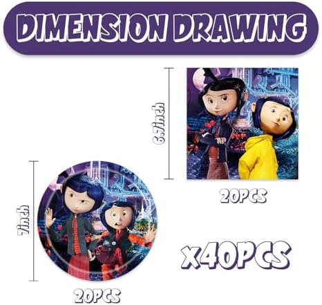 Coraline Party Supplies 40pck include 20 plates, 20 napkins for the birthday party decoration (White-17) - Image 2