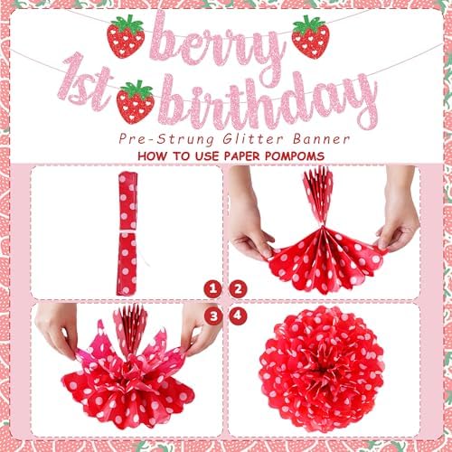 Kriyokiaa Berry First Birthday Decorations, 14 Pcs Strawberry Set - Image 6