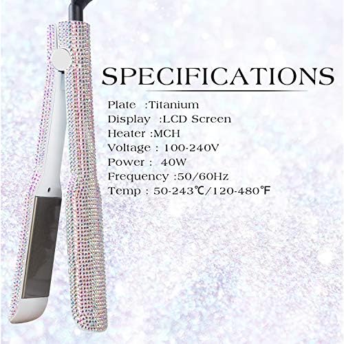 DORISILK Crystal Diamond Titanium Hair Straightener, 2 Inch Rhinestone Flat Iron, Dual Voltage Straightening Irons, Instant Heat-up 480°F Quick Styling, LCD Display, Gorgeous Rhinestone (AB Shine) - Image 6