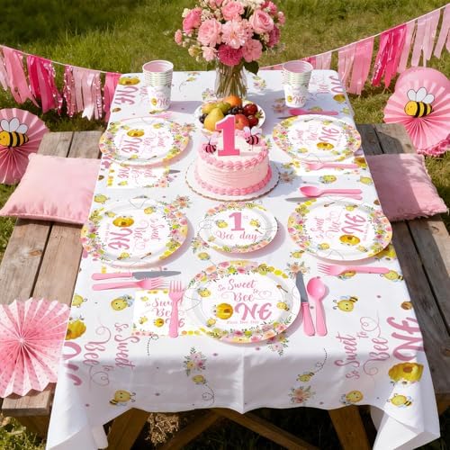 170 Pcs First Bee Day Pink Birthday Party Decorations, Serves 24 - Image 5