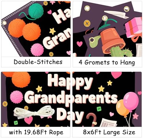 Grandparents Day Decorations 8×6Ft Happy Grandparents Day Backdrop Love Grandma Grandpa Party Banner Ever Photography Background Holiday Photo Wall Decor - Image 3