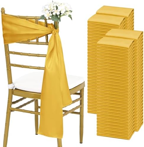 fani 120 PCS Satin Chair Sashes, 7x78 Inch, Gold by fani