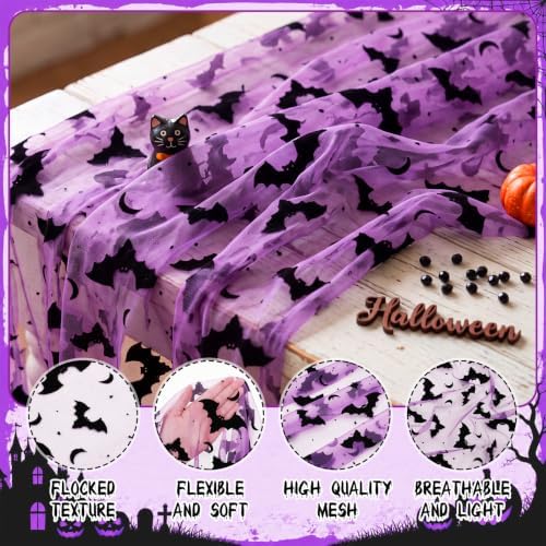 Remagr 3 Pcs Halloween Table Runner Flocked Lace, Bat Table Decor 30"x70" - Image 3