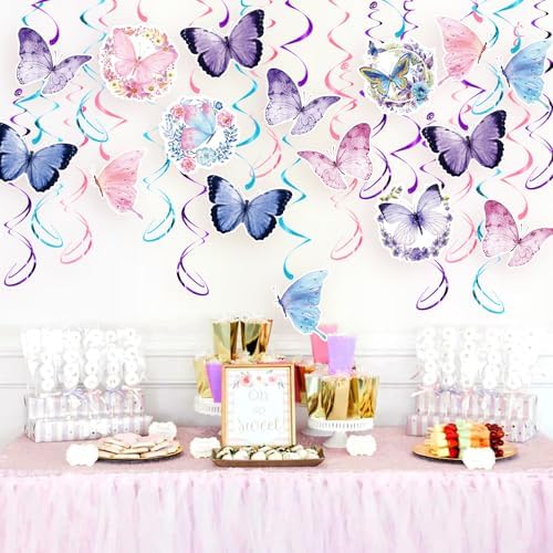Butterfly Party Decorations - 46 Pieces Pink Purple Butterfly Hanging Swirl Spring Summer Themed Ceiling Decor for Girl Baby Shower Birthday Wedding Fairy Party Supplies - Image 3