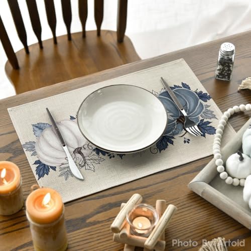 Artoid Mode Navy Blue Pumpkins Fall Placemats Set of 6-12 x 18 Inch - Image 4