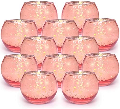 Volens Round Rose Gold Votive Candle Holders, 12 Pcs Mercury Glass Votives by VolensLightUpYourLife