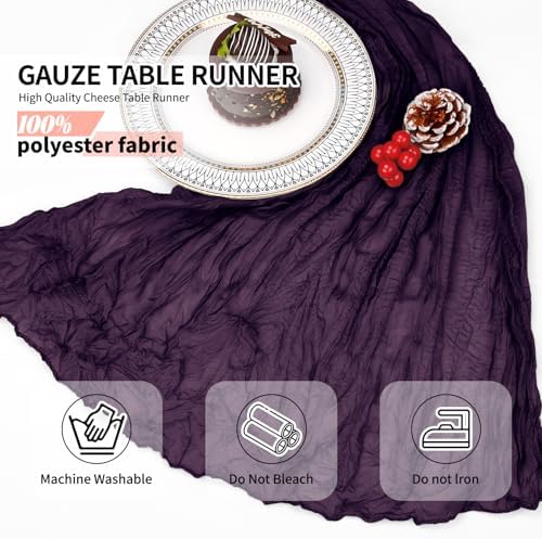 12 Pcs Dark Purple Cheesecloth Table Runner 10Ft, Gauze Table Runners 21.5 x 120 inch,Semi Sheer Cheese Cloth Fabric Runner Bulk for Wedding,Party,Baby Shower,Bridal Shower - Image 4