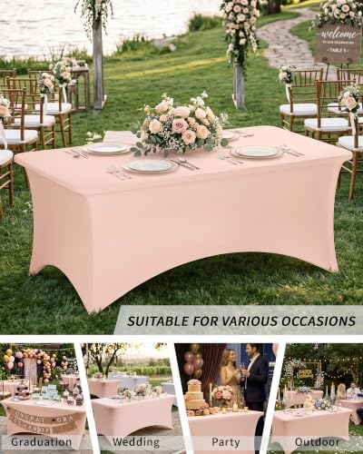 Fixwal 2 Pack 4FT Light Pink Birthday Tablecloth Spandex Table Cover - Image 7