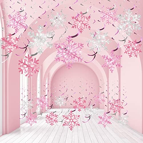 Sumind 30 Pcs Winter Wonderland Decor Snowflake Swirls, Pink, Silver by Sumind