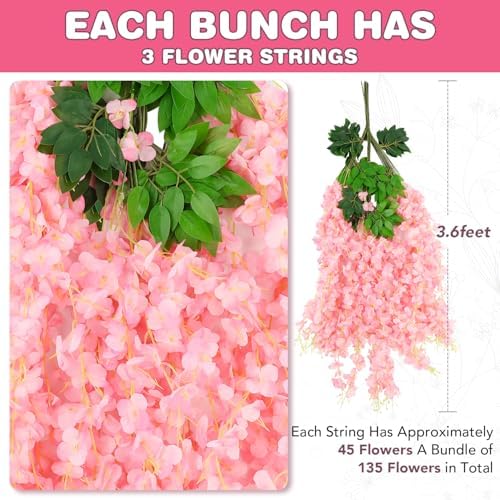 Alotiki Pink Wisteria Hanging Flowers, 48 Pack Fake Hanging Flowers - Image 2