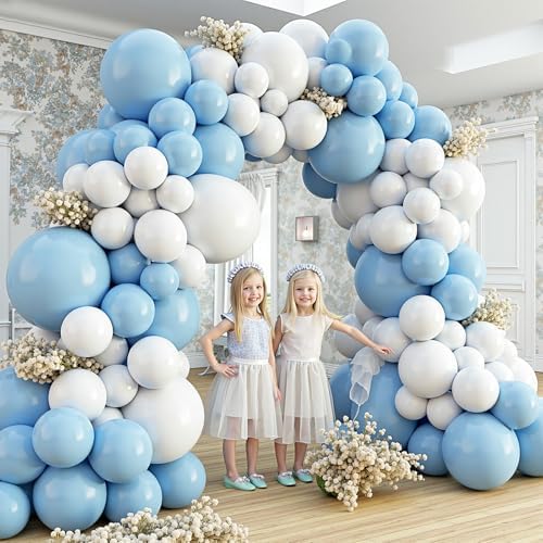 412Pcs Blue and White Balloon Arch Kit, 18 12 10 5 Inch Different Size Light Blue White Balloon Garland Kit for Baby Shower Graduation Birthday Wedding Party Decorations - Image 5
