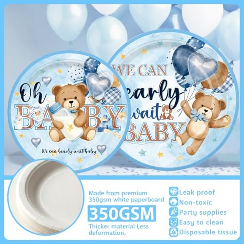 NeoRov 222 Pcs Blue Bear Baby Shower Decorations Tableware Set - Image 3