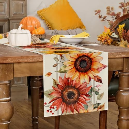 RABUSOFA Fall Table Runner 13x108 Inch Sunflower Fall Decor for Home - Image 2