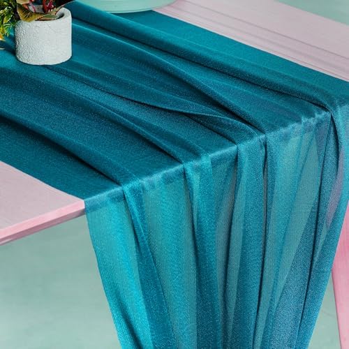 Pack of 12 Chiffon Table Runners 29 x 120 Inch, 10FT Long - Dark Teal - Image 2