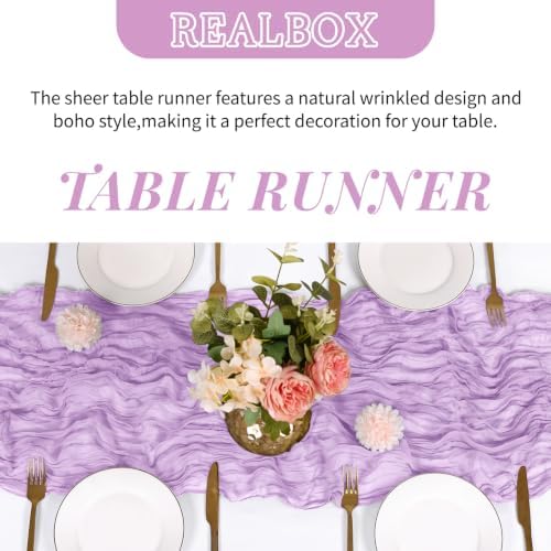 6 Pack Lavender Cheesecloth Table Runner 17x108 Inch Semi Sheer Boho Gauze Cheese Cloth Fabric Table Runners Table Decor for Wedding Party Baby Shower Birthday Home Decor Garden Farmhouse - Image 4