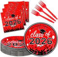 75 Pcs Graduation Plates and Napkins Party Supplies Set,Serves 25 Guests 2026 Red Graduation Plates and Napkins,Disposable Paper Tableware Set for Graduation Party Decorations by Upigi
