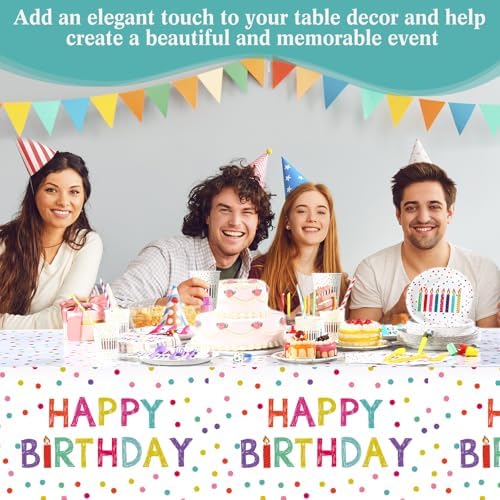 Funnymoom 452 Pcs Happy Birthday Party Decorations Supplies for 50 Guests Birthday Polka Dots Paper Plates Napkins Cups Tablecloth Cutlery for Girls Boys - Image 3