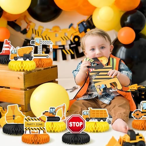 9 Pcs Construction Party Honeycomb Centerpieces for Tables Construction Party Decorations Car Truck Zone Table Centerpieces Signs for Birthday Party Favors Supplies - Image 5