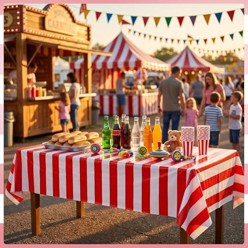 100FT x 54IN Carnival Red & White Striped Tablecloth Roll with Cutter Box - Image 6