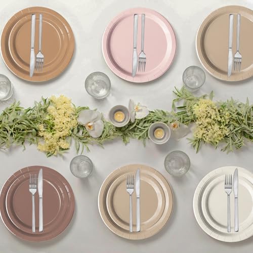 Oigco 60 PCS Brown Paper Plates Boho Baby Shower Decorations Gradient Brown Plates and Napkins for Birthday Wedding Boho Baby Shower Bridal Shower Party Supplies - Image 6