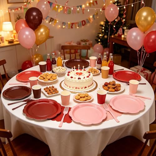 Pink and Burgundy Plates and Napkins Party Supplies, Disposable 9’’ Maroon and Brown Paper Plates and Cups and Napkins Set for Baby Shower, Birthday, Wedding, Christmas Party Decorations, Serves 48 - Image 6