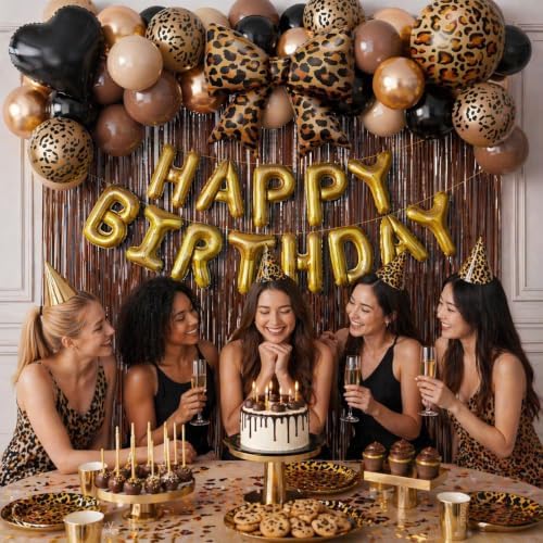 70Pcs Cheetah Print Birthday Decorations, Black Brown Gold Leopard Balloons - Image 4