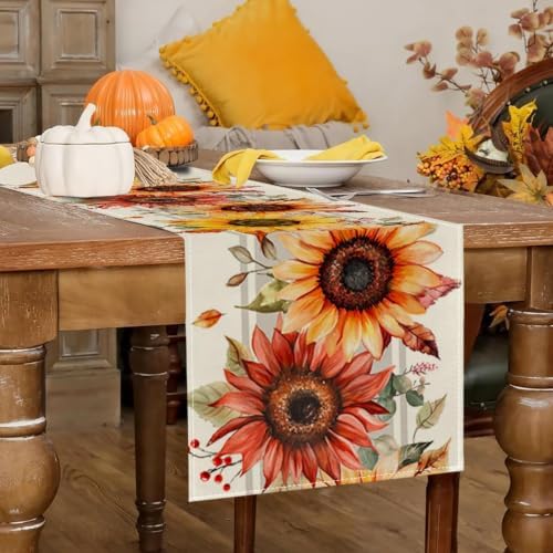 RABUSOFA Fall Table Runner 13x120 Inch Sunflower Fall Decor for Home - Image 2