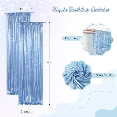PartyDelight Baby Blue Sequin Backdrop Curtains 2x8ft 2 Panels - Image 2