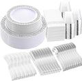 WELLIFE 350pcs Silver Party Dinnerware Set for 50 Guests, Silver Wedding Plates Disposable Heavy Duty, Including :50 Dinner Plates, 50 Dessert Plates, 50 Cups, 50 Napkins, 50 Sliver Silverware Set by WELLIFE