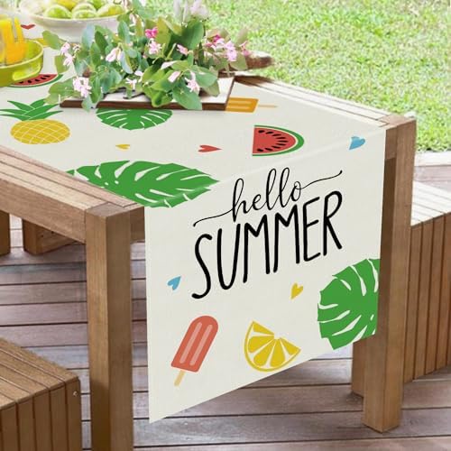 GPGHE Hello Summer Table Runner Popsicle Fruits Leaves Love Heart Table Runners Seasonal Kitchen Dining Table Decoration for Home Party Banquet Decor 13x60 Inch - Image 3