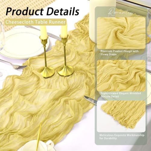 8 Pack Light Yellow Cheesecloth Table Runner 17x108 inch Boho Gauze Cheese Cloth Table Runners for Wedding Party Baby Bridal Shower Home Decor - Image 4