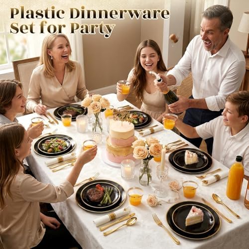 Black Gold Dinnerware Set Disposable Plates for 350PCS 50 Guests - Image 5