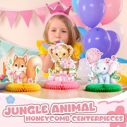 Gueevin 10 Pcs Safari Honeycomb Centerpieces for Baby Shower, Blush Safari - Image 6