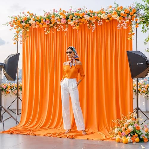 30x10ft Orange Backdrop Curtain Panels for Parties - Wrinkle Free Polyester Photo Curtain Backdrop Wedding Back Drop Fabric Drapes for Party Decorations Background for Photography - Image 7