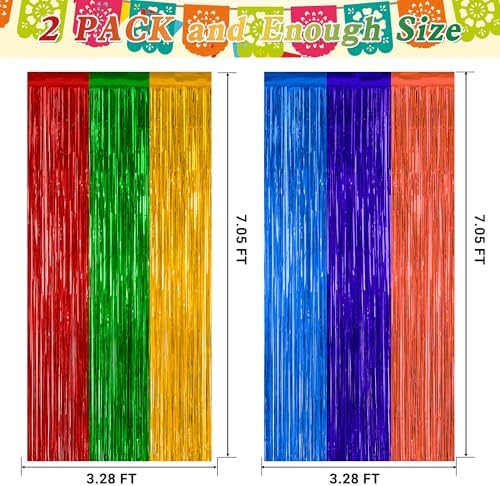 ZATAYE 2 Pack Mexican Color Fiesta Foil Curtain Streamer Decorations - Image 2