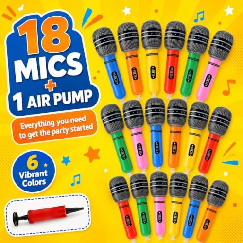 18 Pack Inflatable Microphones with Pump, 10 Inch Karaoke Party Props - Image 3