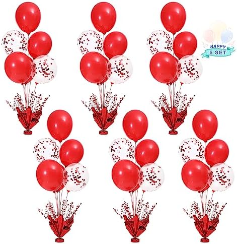 6 Set Red Christmas Table Balloons Centerpiece Stand Kit with Red and Confetti Balloons for Birthday Party Baby Shower Valentine's Day Wedding Prom Graduation Retirement Table Decorations by Suppromo