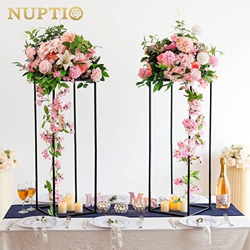 NUPTIO Black Vases Wedding Centerpieces, Geometric Stand, 31.5" Tall, 2 Pcs - Image 2