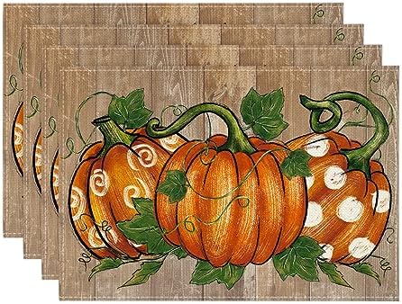 Artoid Mode Polka Dot Pumpkins Vine Thanksgiving Placemats Set of 4, 12x18 Inch Seasonal Fall Table Mats for Party Kitchen Dining Decoration by ArtoidMode